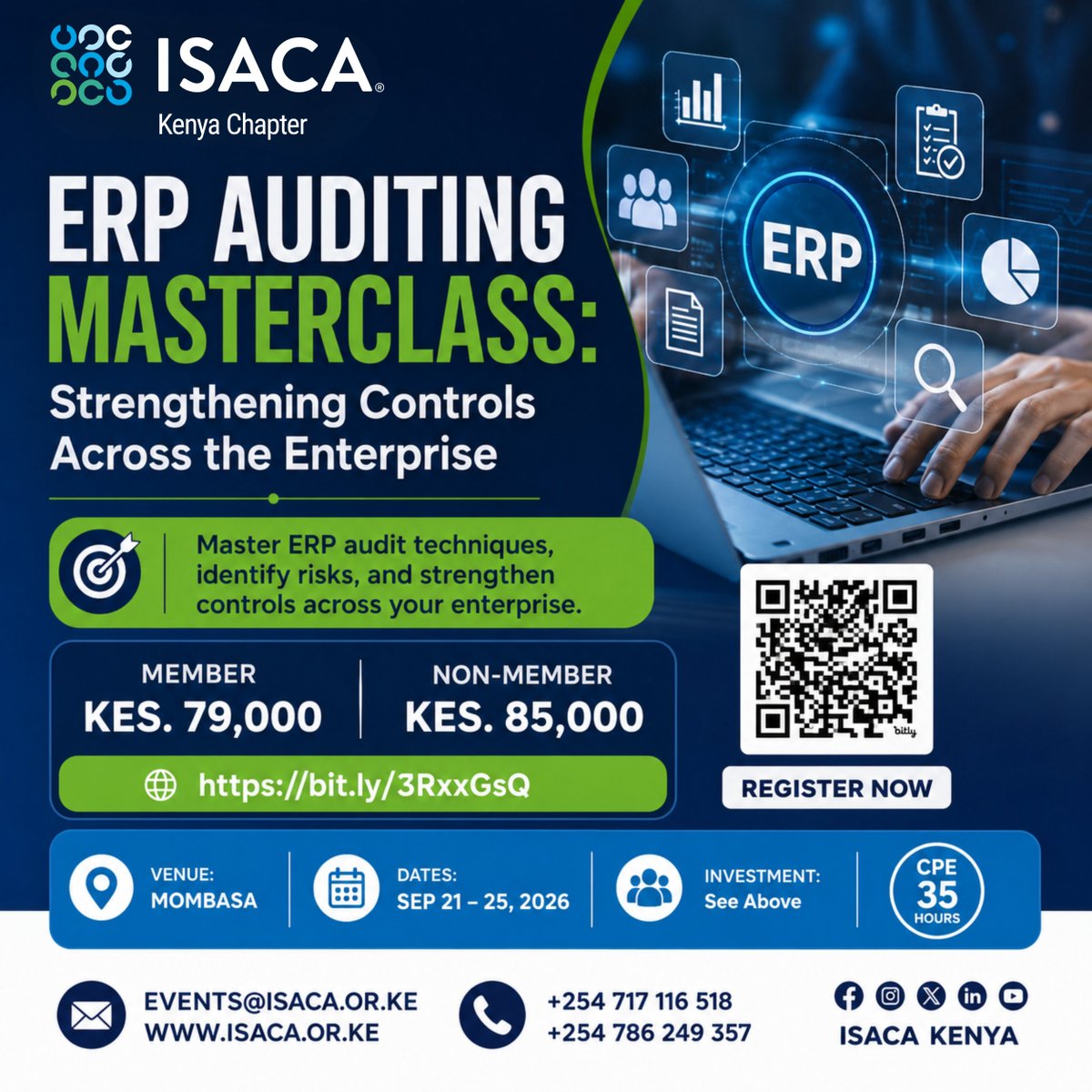 Isaca_kenya's tweet photo. One month to go.

Quick FAQ: 
Yes, this masterclass is hands-on. 
Yes, it covers real ERP platforms. 
Yes, there is still time to register, but not much.

21 to 25 September 2026, Mombasa.

Register via https://t.co/XoQn5iqdEL https://t.co/4GvXBCzFgU