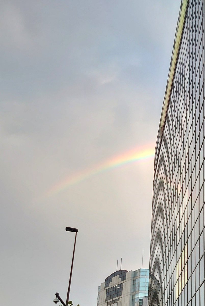 cherry_curry_'s tweet photo. まあまあ人生にぜつぼう(大げさ)しながら歩いていたら前方の空に虹が見えて、なんだかんだでそんなに悪いことばかりでもないんだなって少し前向きになれた😌歩きながらササッと撮ったのであまりフォトジェニックではないけど、私の心の栄養としてはこれで十分です🌈 https://t.co/wocqF0dKDb