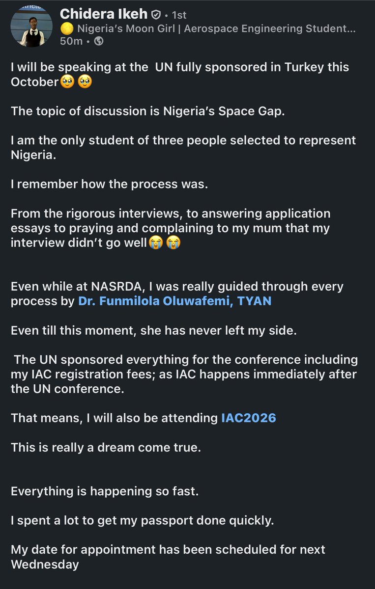 _JANET_EA's tweet photo. Hi everyone, I'm reaching out on behalf of a friend who got sponsored to speak at the UN in Turkey. Everything else except her visa application and accommodation has been payed for.

She needs a total of 600k due on Wednesday😭 https://t.co/5vx5tBUDOt