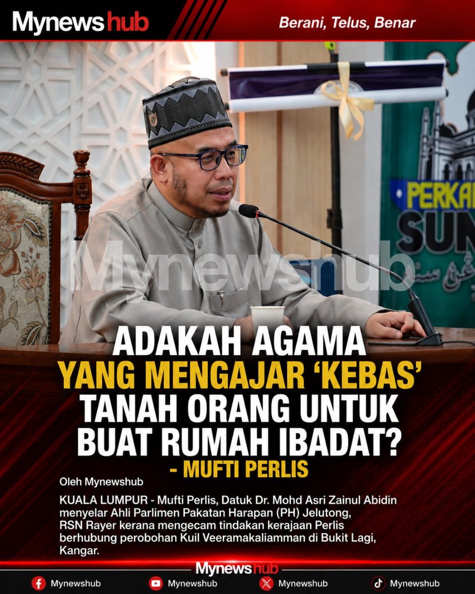 mynewshub's tweet photo. Adakah Agama Yang Mengajar 'Kebas' Tanah Orang Untuk Buat Rumah Ibadat? - Mufti Perlis

Oleh Mynewshub 

KUALA LUMPUR - Mufti Perlis, Datuk Dr. Mohd Asri Zainul Abidin menyelar Ahli Parlimen Pakatan Harapan (PH) Jelutong, RSN Rayer kerana mengecam tindakan kerajaan Perlis berhubung perobohan Kuil Veeramakaliamman di Bukit Lagi, Kangar.

Beliau berkata, Rayer sebagai seorang Ahli Parlimen sepatutnya mengajar rakyat untuk mengikut undang-undang, bukan membina bangunan sesuka hati tanpa peraturan dan hak.

"Kita berada di negara yang ada undang-undang, bukan di hutan rimba yang tanah tiada pemilik. Rumah persendirian pun tidak boleh kita bina dengan menceroboh tanah orang lain atau tanah awam. 

"Apatah lagi membina rumah ibadat agama. Adakah dalam dunia ini agama yang mengajar 'kebas' tanah orang untuk buat rumah ibadat? Jika tiada, jangan buat," katanya dalam satu kenyataan di muat naik di media sosial hari ini.

Rayer yang juga Pengerusi Lembaga Wakaf Hindu Pulau Pinang hari ini mengecam tindakan kerajaan Perlis berhubung perobohan Kuil Veeramakaliamman di Bukit Lagi, Kangar, yang disifatkannya sebagai sesuatu yang tidak sepatutnya berlaku.

Beliau yang juga pemimpin DAP dipetik berkata, Perlembagaan Persekutuan menjamin dan melindungi hak rakyat untuk menganuti agama lain selain Islam yang merupakan agama Persekutuan.

“Rakyat perlu sedar bahawa perkara seperti ini tidak akan berlaku di Pulau Pinang, Selangor dan di bawah pentadbiran Kerajaan Perpaduan Persekutuan,” katanya.

Terdahulu, Mohd Asri dalam kenyataan sama mendakwa sia-sia Rayer menjadi Ahli Parlimen jika begitu mentaliti beliau dan orang seperti itu yang menambahkan kebimbangan masyarakat Melayu-Muslim yang menjadi majoriti rakyat negara ini kepada sikap dan tindak tanduk mereka. 

"Jika beliau rasa kurang 'bahagia' dan seolah-olah tidak dilayan, beliau boleh lihat bagaimana masjid-masjid di negara India yang berusia ratusan tahun bahkan ada yang lebih 1,000 tahun dirobohkan atas alasan majoriti rakyat India tidak suka. Itu sahaja.

"Di Malaysia ini tidak demikian. Semua rakyat hidup aman. Betapa banyak kuil yang sah wujud. Tidak disentuh pun oleh majoriti rakyat negara ini. Islam itu harmoni dan menghormati hak, walaupun tidak bersetuju," katanya.

Bagaimanapun, katanya, Islam juga tidak membenarkan manusia merampas atau mengambil tanah pihak lain tanpa alasan yang sah. 

Justeru, katanya, jangan sampai keharmonian dan penghormatan hak yang diberi menjadi peluang untuk pihak lain melanggar peraturan, memijak tengkok pihak yang jujur dan memperlekehkan undang-undang. 

"Apa yang berlaku di Perlis bagi saya tiada kaitan parti politik. Apa yang berlaku ialah perlaksanaan peraturan dan kedaulatan undang-undang. 

"YB Jangan bakar sentimen perkauman atau ketegangan agama. Buruk akibatnya nanti bagi negara ini," katanya. - MYNEWSHUB 

Sumber Info/Foto: Akaun Media Sosial Media Team Dr MAZA