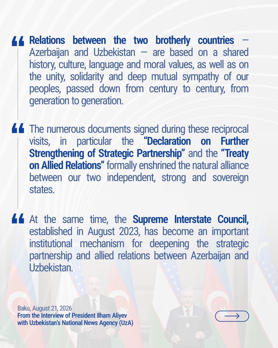 presidentaz's tweet photo. President Ilham Aliyev gave an interview to the Uzbekistan National News Agency (UzA).

https://t.co/VZGd6Kg6VK https://t.co/gREUxTSx38