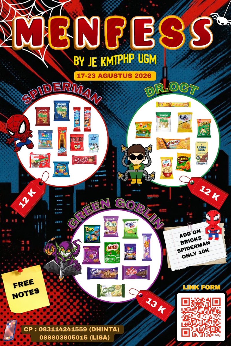 UGM_FESS's tweet photo. yujiem! ⁉️ MAU CONFESS TP BINGUNG ⁉️
paket jajanan spiderman spesial buat temen kamu! dianter langsung sm spiderman loh 😘 privasi terjamin 💯💯  buruan scan qr di poster atau klik link https://t.co/MKdeg6CkE2
https://t.co/MKdeg6CkE2
https://t.co/MKdeg6CkE2 https://t.co/qthJj0kE6c
