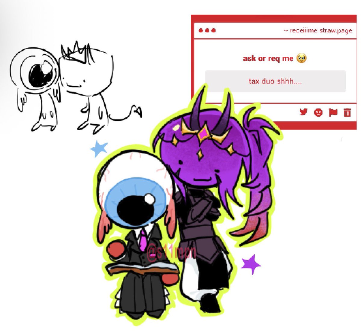 S11mpn's tweet photo. Doing strawpage reqs!/REPOST MB
#deviousduo #taxduo #squidswag #mapicc https://t.co/SVPYq30ihP
