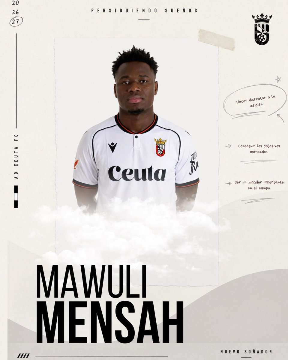 ADCeuta_FC's tweet photo. ☁️ Nuevo Soñador | Mawuli Mensah

Tenemos otro guerrero más en nuestra filas 🆕

🔗: https://t.co/6jipyguL4D

#PersiguiendoSueños https://t.co/xTCV6Uo7C3