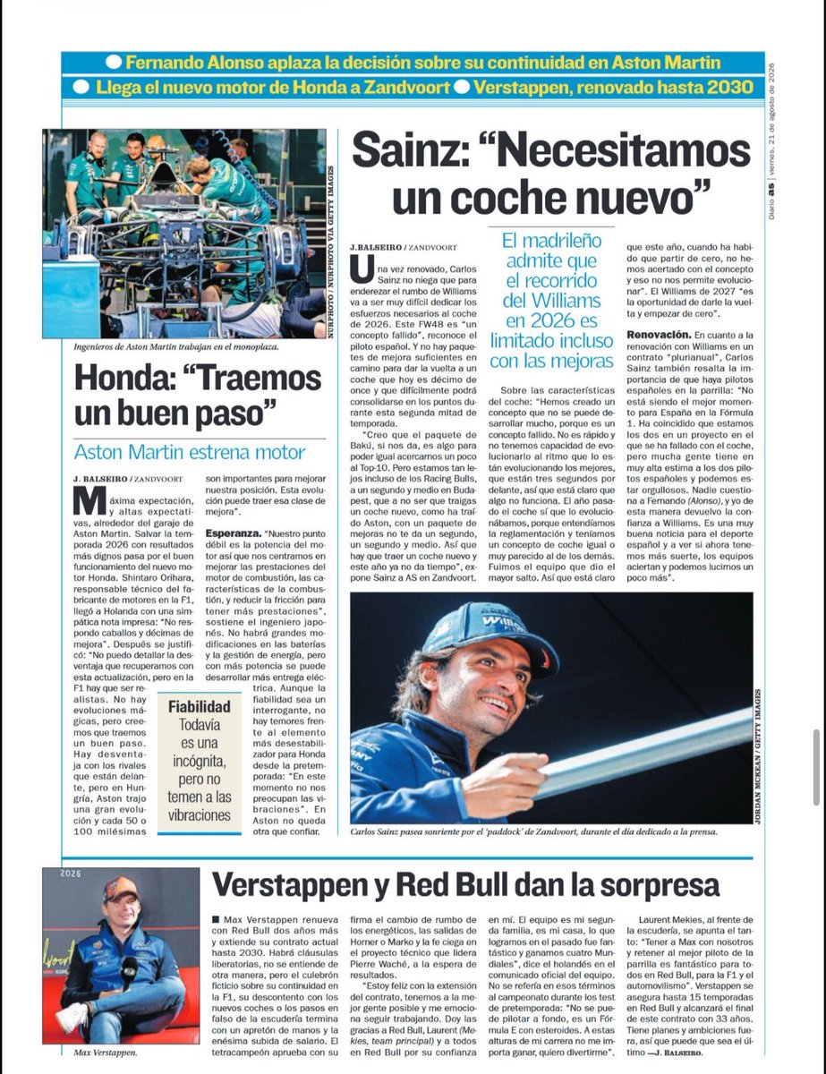 MedF1osTV2's tweet photo. 📰🗞️

“Alonso retrasa la renovación”.

✍🏽 @ASJesusBalseiro | Diario As. https://t.co/mrBJQlnNAm