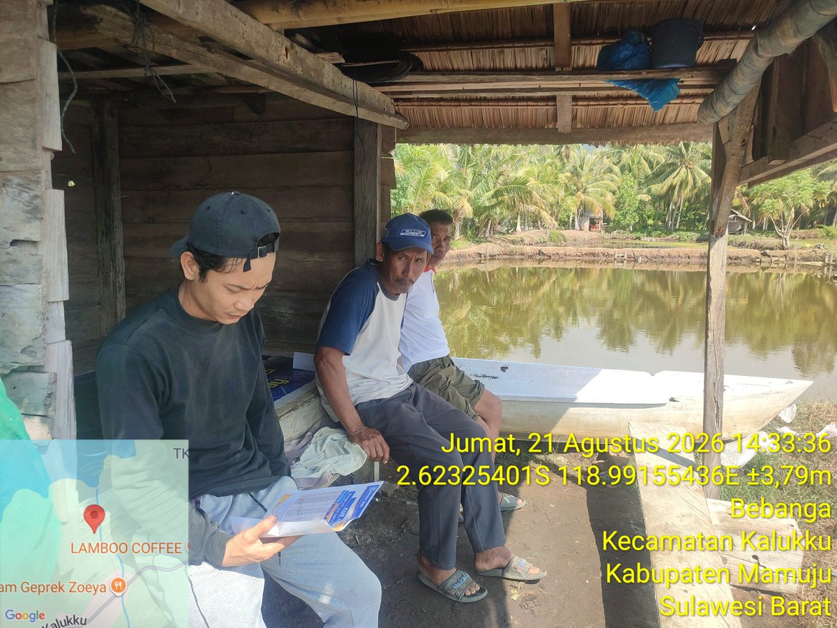 AbrahamMuhiddin's tweet photo. Jumat/21/08/2026 
Kegiatan Sosialisasi KUR Pendampingan Akses Permodalan Lembaga Perbankan dan/Non Perbankan bersama Ketua Pokdakan Reski Bersama Bapak Hasanuddin dan anggota di Lingk. Lengke Kelurahan Bebanga Kec. Kalukku Kab.Mamuju Sulbar.
#BPPSDMKP
#satminkalmaros
#puslatluh https://t.co/T3SbasJ22F