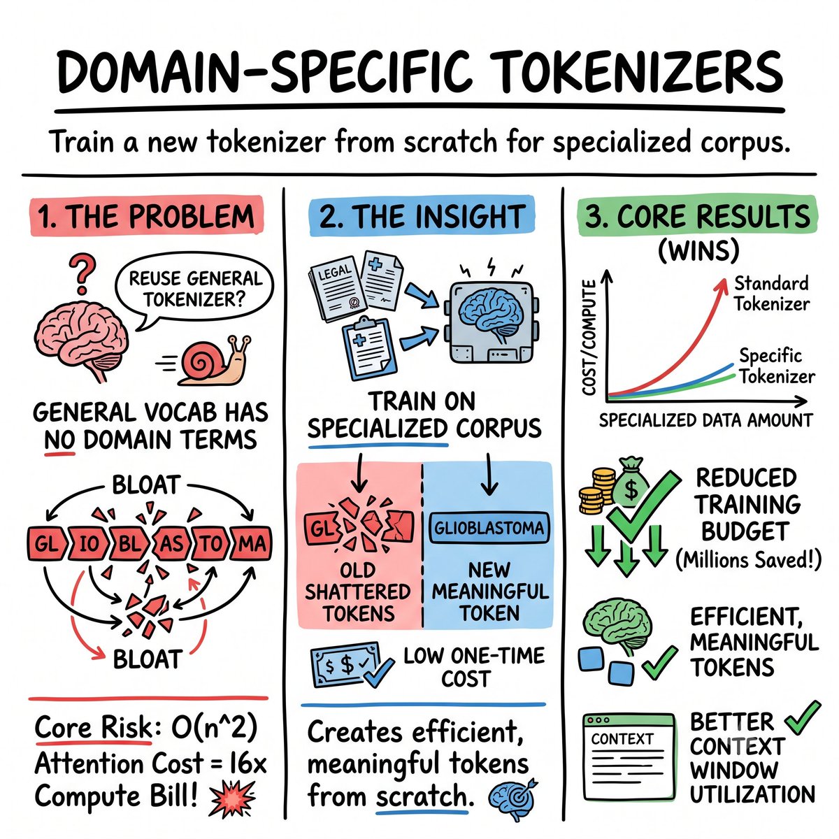 HaoHoangAI's tweet photo. LLM System Design Interview #1 - The Tokenizer Trap

Why reusing a general tokenizer can quietly 16x your compute bill - and how to avoid it.

Full breakdown on my Substack here:

https://t.co/Zf3Bu0x9qQ https://t.co/rKQRtSrpj3