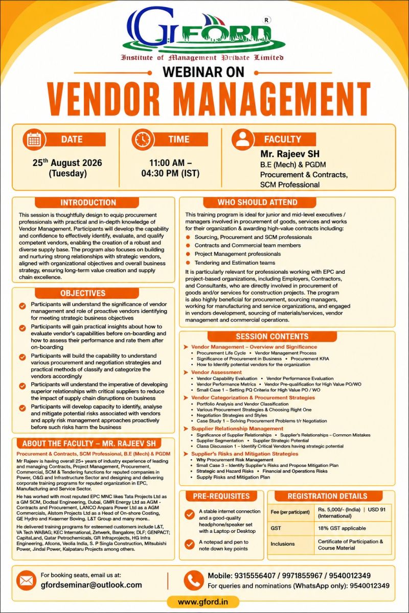 GfordInstitute's tweet photo. In the modern corporate ecosystem, no organization operates in a vacuum.  
Send your query or booking seat on 
email us at: gfordseminar@outlook.com
Mobile 9315556407 9971855967
WhatsApp only 9540012349
@parimal2464 @AnjayKumarAgar4
#VendorRisk https://t.co/h3eftVN0xP