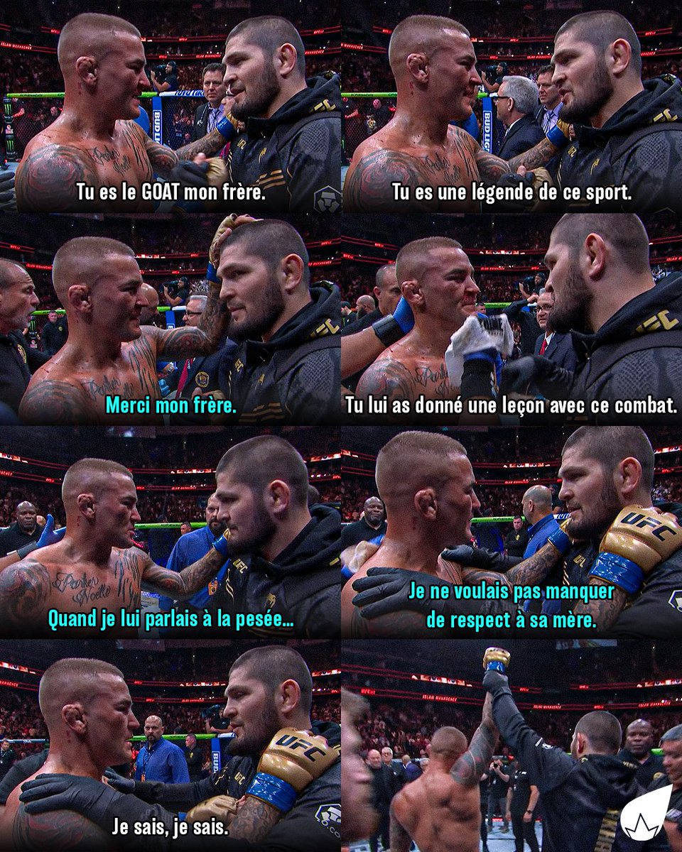 LaSueur_off's tweet photo. Grand moment de respect entre Khabib et Dustin Poirier après le combat de ce dernier contre Islam Makhachev. ❤️🤝

(via YT/UFC) https://t.co/XFHoX333C6