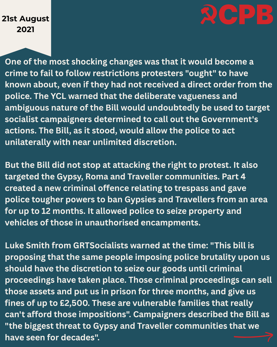 CPBritain's tweet photo. On this day four years ago, activists joined the #KillTheBill day of action against the Tories' Police, Crime, Sentencing and Courts Bill - legislation that curbed the right to protest, increased sentences and targeted Gypsy, Roma and Traveller communities with new criminal offences around trespass.

The Bill became law in April 2022. Today, its provisions are being used to criminalise peaceful protest on an unprecedented scale.

#OnThisDay #KillTheBill #RightToProtest #PCSCAct #Palestine