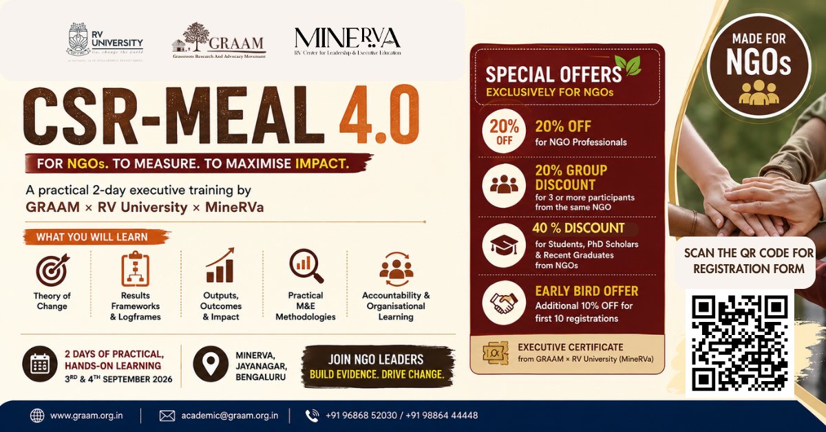 graamresearch's tweet photo. π Students, researchers & recent graduates: build practical Monitoring & Evaluation skills with CSR-MEAL 4.0. Learn, measure & create impact! ππ± #CSRMEAL 4.0 #GRAAM https://t.co/Deh7HPQRz2