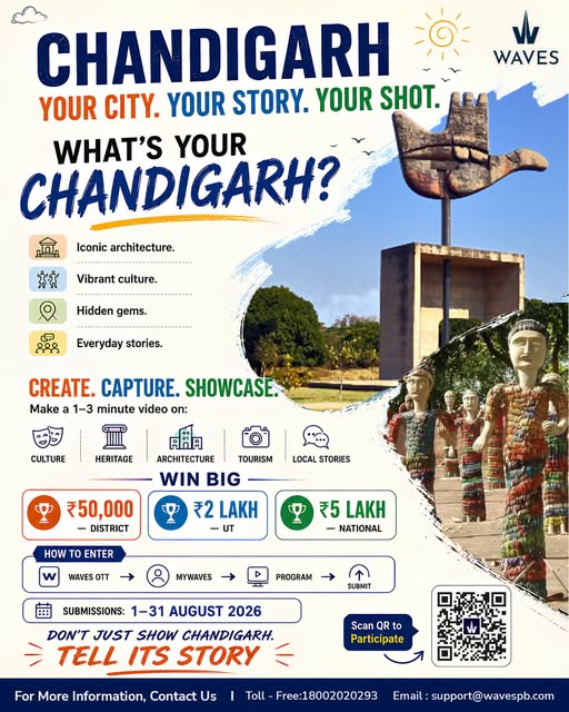 DD_Haryana's tweet photo. Calling all creators from Chandigarh! 🎥
Capture your district's unique stories in a 1–3 minute original video and stand a chance to win prizes up to ₹5 Lakh! 📷
📅 Entries: 1–31 Aug
📷https://t.co/MGHFAFF5YI
#GemsOfIndiaChallenge #ArunachalPradesh #WAVESOTT #MYWAVES https://t.co/W4VRYUpK4B
