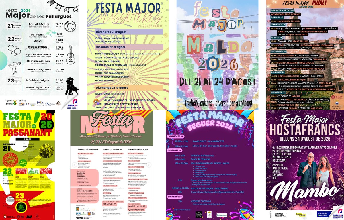 SomSegarra's tweet photo. Sense plans per al cap de setmana? #festesmajors #festes #concerts #caminada #laberints #expos i #visites , viu l' #estiusegarra!
@lasegarra @valldellobregos @APujalt @ajsanauja @TurismeVerdu @TurismeGuissona @laberintdepalla @CConcabella @Espitllera
ℹ️ https://t.co/8ZHEiD1Ad2 https://t.co/f048NjBtEg