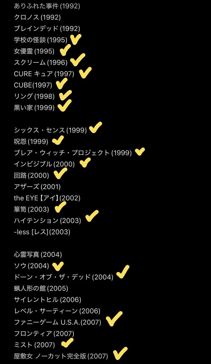 brezel_brezel's tweet photo. ホラーが好きっていうよりホラーも好きなのでそんな観てないだろうなって思ったらちょうど半分だった https://t.co/OxPOq78SfW