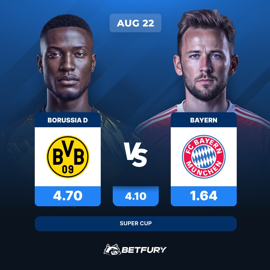 betfury_gaming's tweet photo. Guess the winner &amp; get a $10 #FreeBet 🤑

#Dortmund vs #Bayern🇩🇪 https://t.co/PYFN0vvDZd
Write one comment ✦ LIKE+RT ✦ Add username

Do it before Aug 22 (18:30 UTC)
⚽️ 3 random users with correct answers will share $30 in Free Bets on Aug 25 

#SuperCup #BVBFCB  #DFLSuperCup https://t.co/g4uxh6E8Cu