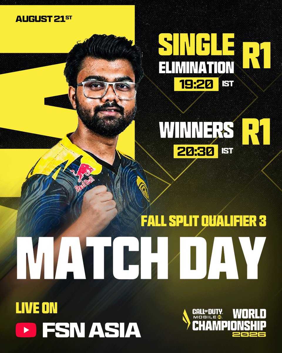 officialfsnasia's tweet photo. ๐
Fall Split Open Qualifier 3 โ Day 1 Schedule
We kick things off with Single Elimination Round 1, followed by Double Elimination Round 1!
๐ Live from 7 PM IST
๐ FSN Asia YouTube
Let the final qualifier battle begin! ๐ฅ
#codm #codmesports #codmindia https://t.co/2QqwI2eXY7