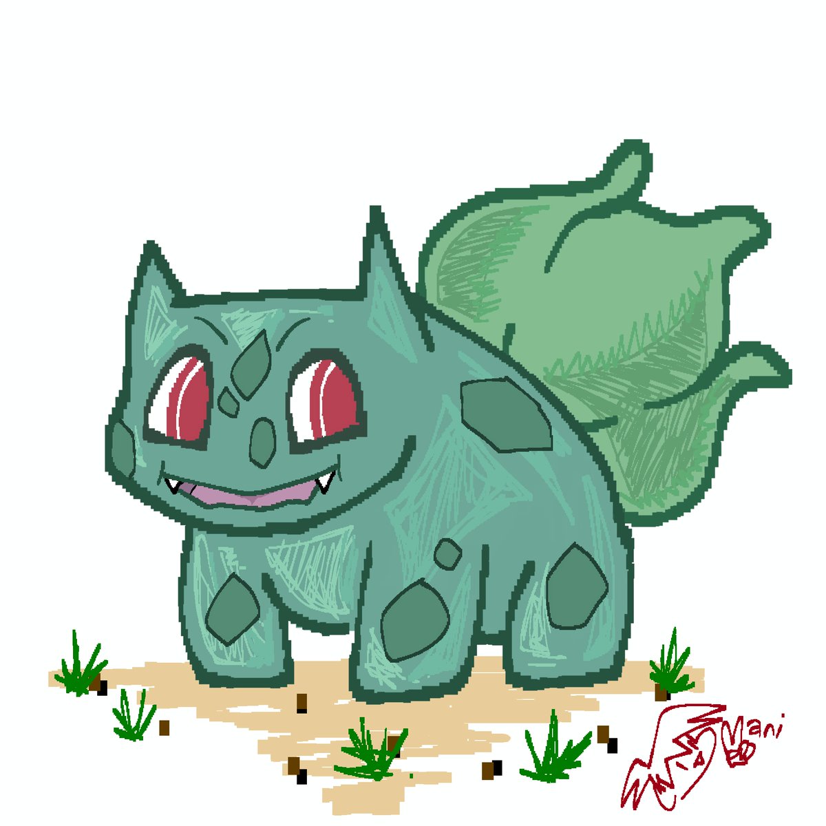 yaniyagami's tweet photo. thinking abt the bulbasaur i have drawn for a failed tiktok art account https://t.co/Z0XXHEqHYA
