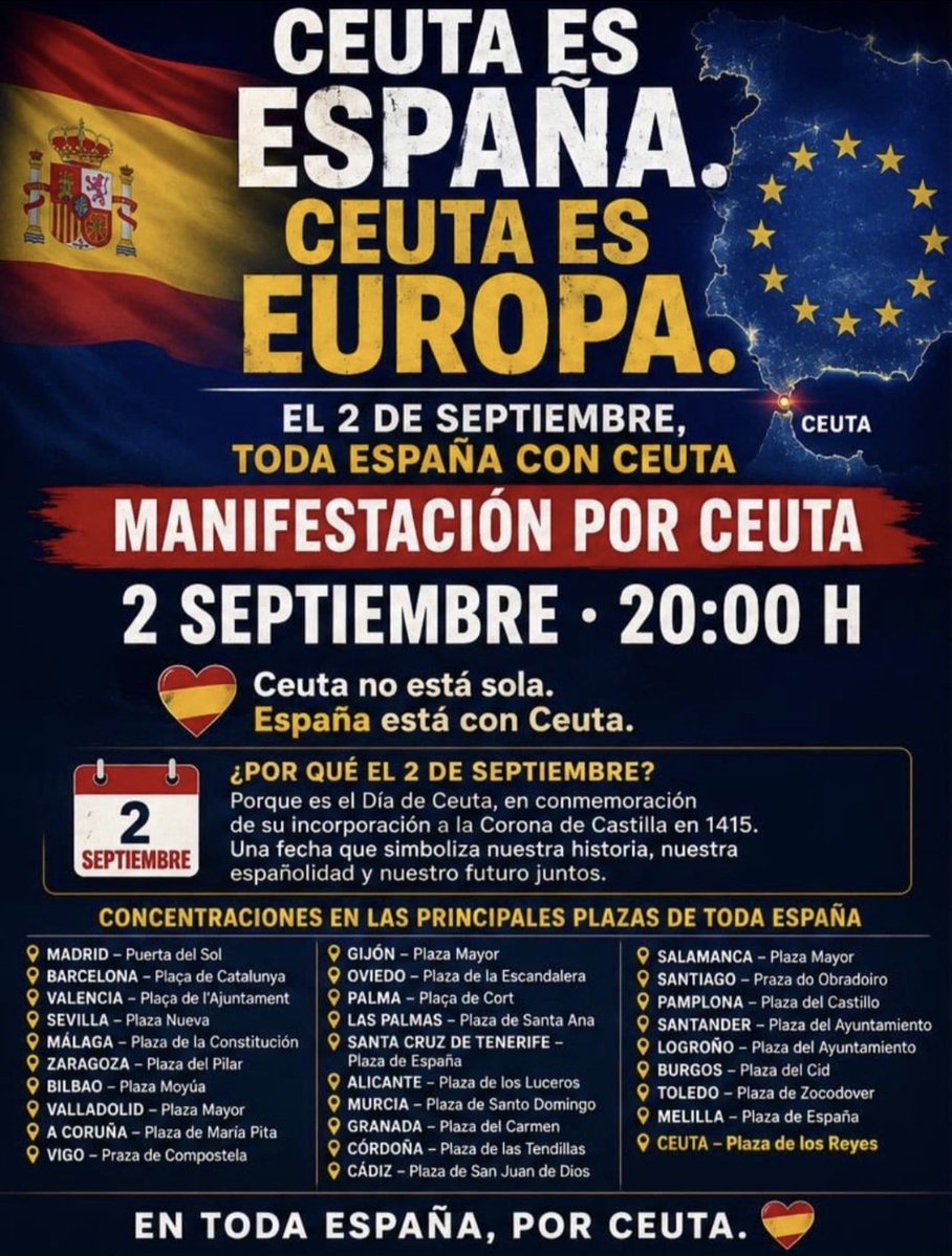 Paulafraga__'s tweet photo. Y por esto mismo, porque no los podemos dejar solos, por el ataque a la soberanía nacional e integridad territorial, por la inacción del Gobierno en su defensa y la crisis de seguridad generada, debemos movilizarnos y salir a la calle. 2 de septiembre, Día de Ceuta y el que debe ser el día de la movilización española en su defensa.