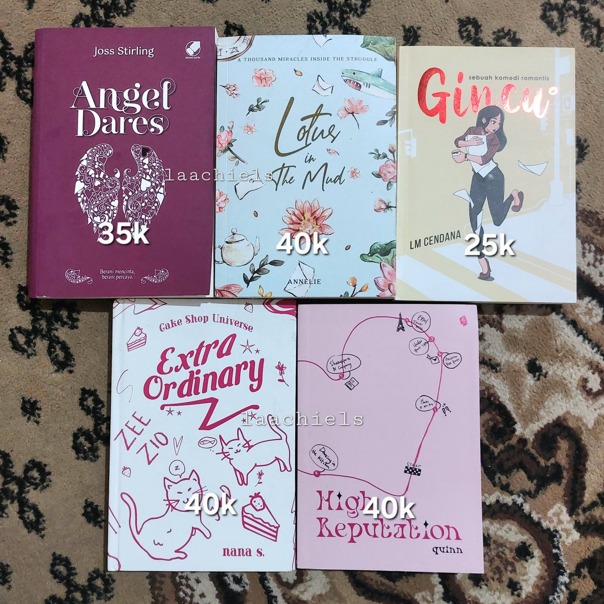 laachiels's tweet photo. WTS PRELOVED NOVEL

• Extra Ordinary (40k)
• High Reputation (40k)
• Lotus in The Mud (40k)
• Gincu (25k)
• Angel Dares (35k)

Kota Bandung, bisa🍊
(Bole COD sekitaran DU-Setiabudi)

cek condi dm aja yaw

#zonauang #zonajajan #wts https://t.co/NMWGkRXLnr