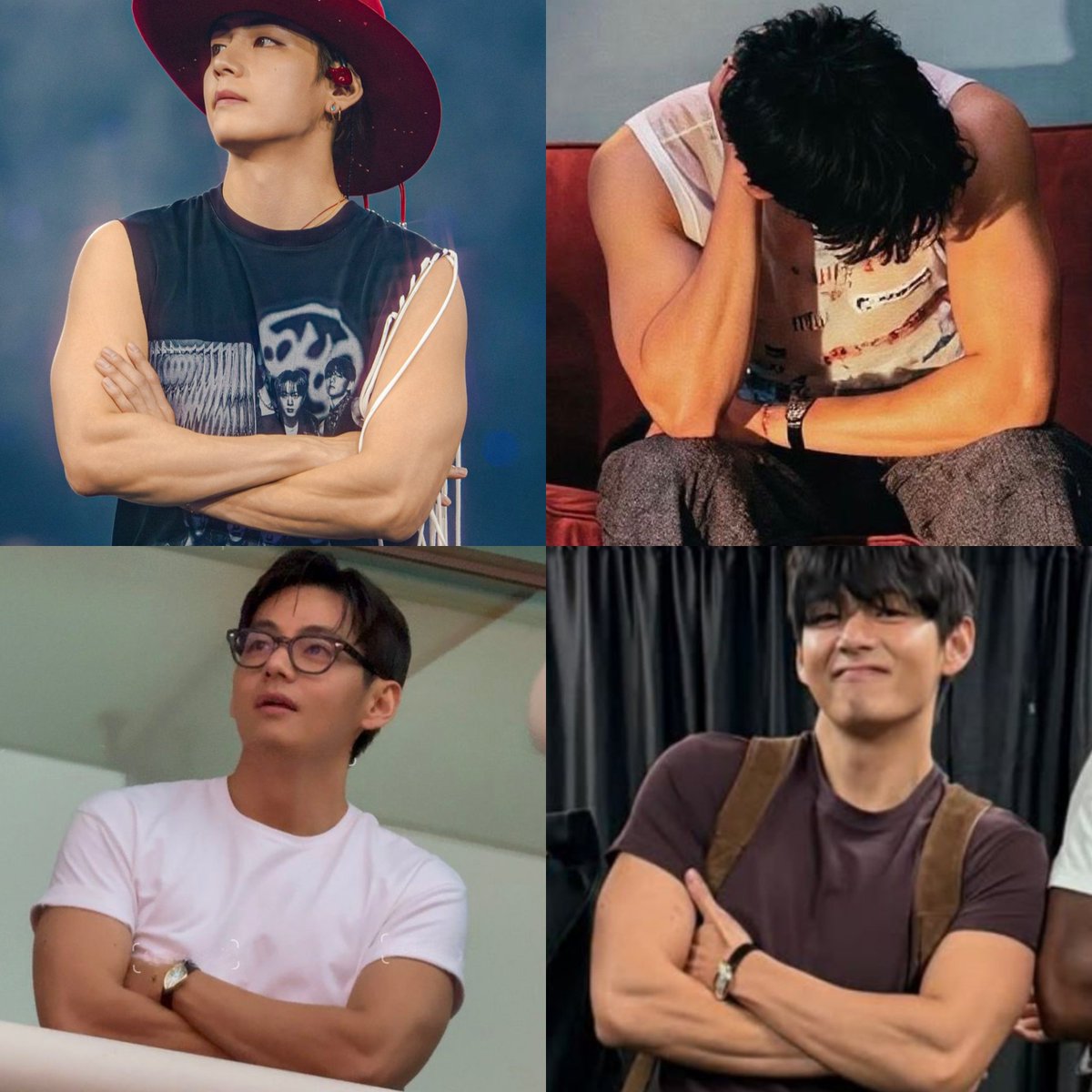 7withluv__'s tweet photo. this genre of taehyung with his buff arms crossed.. https://t.co/KsBidwrn6o
