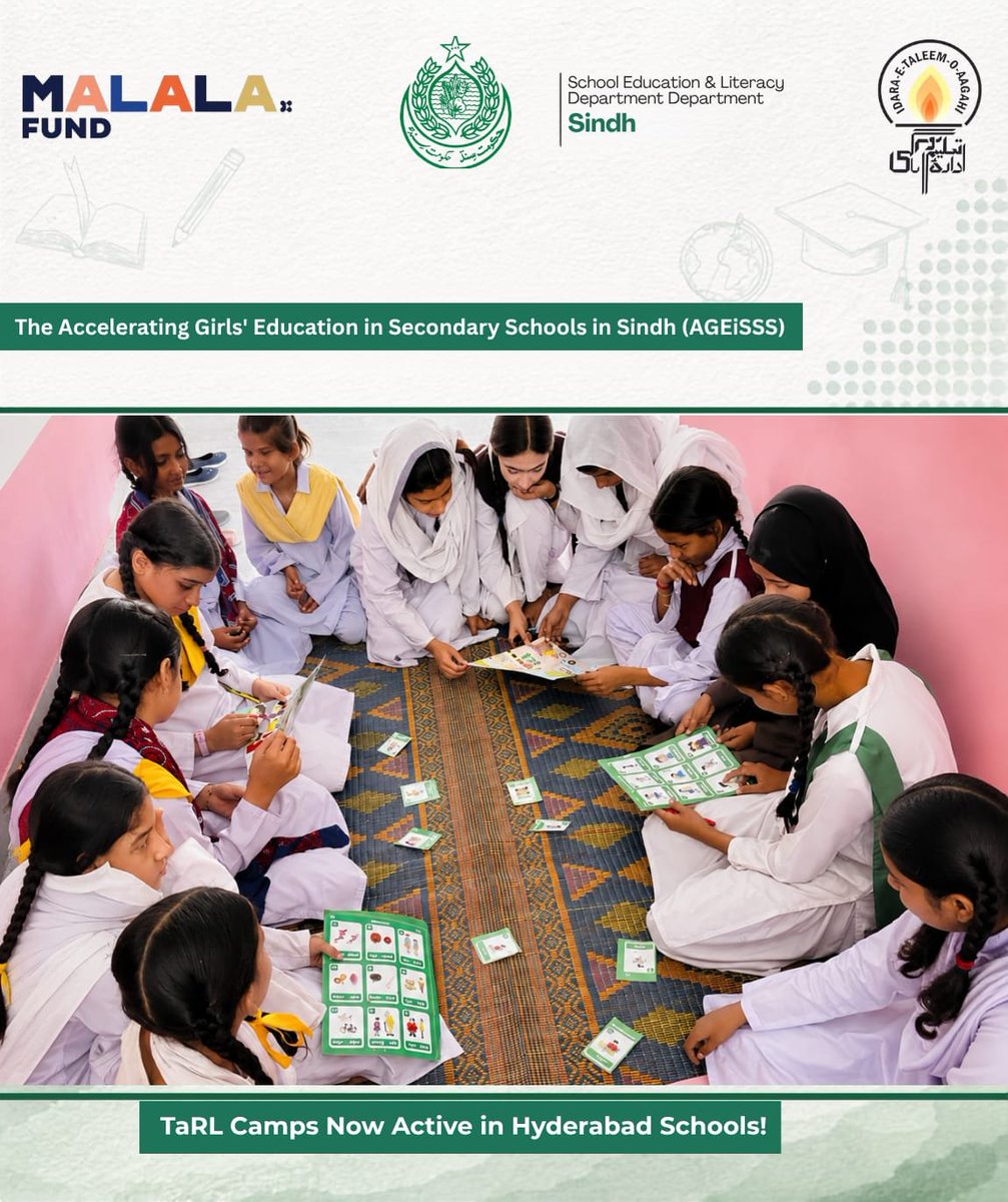 SELDGOS's tweet photo. Under the School Education & Literacy Department, Government of Sindh, the Accelerating Girls’ Education in Secondary Schools in Sindh (#AGEiSSS) program is making remarkable progress in Hyderabad.
Following specialized teacher training, Teaching at the Right Level (TaRL) 30 camps are now operational in 15 schools. Through activity-based learning methods, trained teachers are strengthening girls’ literacy and numeracy skills, building confidence, and supporting a smooth transition to secondary education.
#SindhEducation #SchoolEducationSindh #SELD #AGEiSSS #GirlsEducation #EducationForAll #TaRL #EmpoweringGirls #GovtOfSindh