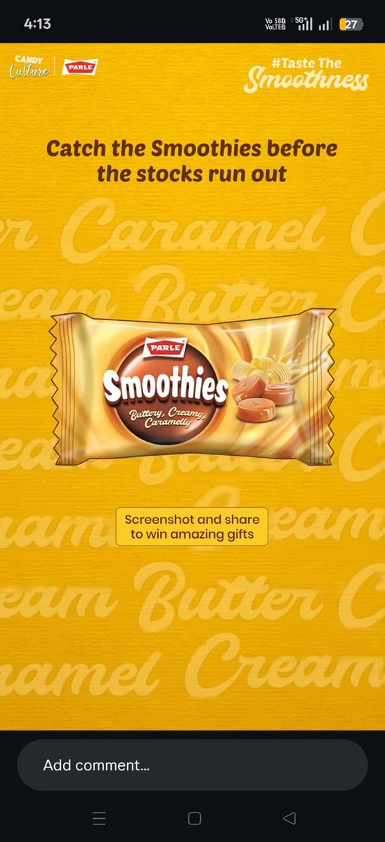 sharma_ankit03's tweet photo. @ParleCandy Done✅
#Parle #ParleSmoothies #Smoothies #NewLaunch #ButterCandy
Join
@deekshasahu08
@MananaDr
@PerfectSumit
@ParleCandy https://t.co/rPEOubfVh2