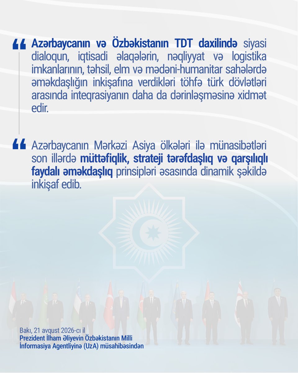 azpresident's tweet photo. Prezident İlham Əliyev Özbəkistanın Milli İnformasiya Agentliyinə (UzA) müsahibə verib.

https://t.co/7z2F5RaX9D https://t.co/5BzI7sPVdv