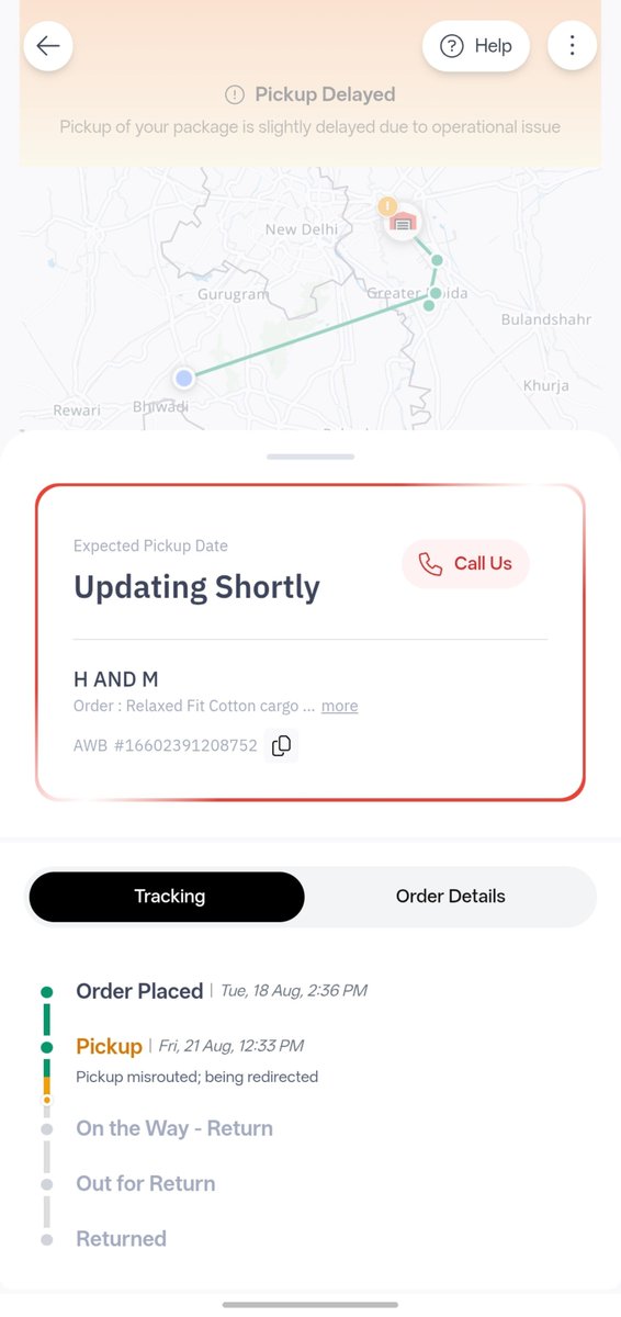prachi9029's tweet photo. @hm_custserv @help_delhivery URGENT: H&amp;M Return AWB 16602391208752. Case ID 124287934. Misrouted after a fake "No one available" scan. Manual fix needed for Theta 2, Greater Noida (201310). Don't let my return window expire! https://t.co/FdMBa0kMci