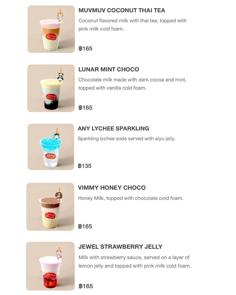 BrAwoO75's tweet photo. เครื่องดื่มหลานสาวครบแล้ว 🤩 #GEMMHOUSE

🐶🐱 : MUVMUV COCONUT THAI TEA
🐼🐣 : LUNAR MINT CHOCO 
🦋🐰 : ANY LYCHEE SPARKLING 
🐶🐝 : VIMMY HONEY CHOCO
🦊🎀 : JEWEL STRAWBERRY JELLY https://t.co/2qrqgTCiBE
