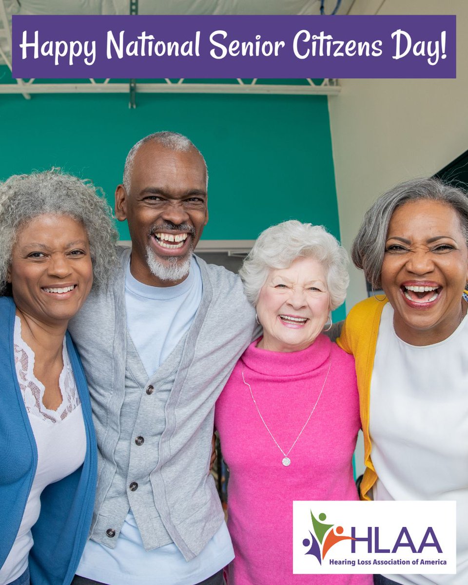 HLAA's tweet photo. 🎉 On National #SeniorCitizensDay, we celebrate the important role older adults play in our communities. As we age, understanding #HearingLoss can help us stay connected to the people &amp; activities we value most &amp; support #HealthyAging. 

Learn more: https://t.co/wGU0p7p1WN https://t.co/pXlEdsauH4