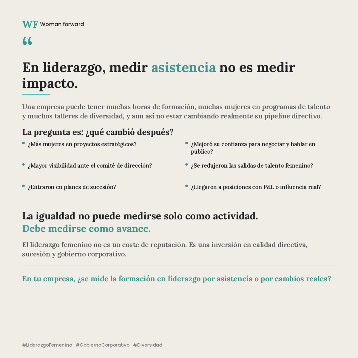WomanForwardorg's tweet photo. En liderazgo, medir asistencia no es medir impacto. Y aquí te lo explicamos. https://t.co/l1P4yJFXDl
