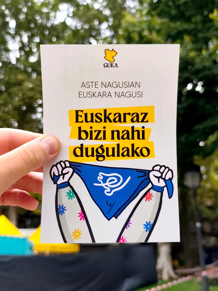 gukabilbon's tweet photo. Ordu gutxiren buruan lehertuko da festa Bilbon. Txosna guztietan euskararen eta euskaldunon aldeko pegatinak eskuragarri izango dituzue.

Goza dezagun euskaraz eta aske! Ondo pasa jaietan!🚀 https://t.co/VcIURHQFVK