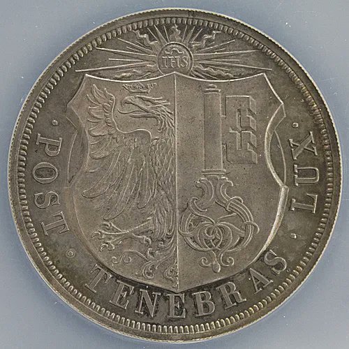 Leocoins_com's tweet photo. スイス射撃祭 ジュネーブ 10フラン 1848年 希少

2年のみの発行
1848年発行：385枚
1851年発行：1,000枚
直径：48mm
重さ：51.99g

"POST・TENEBRAS・LUX" https://t.co/kyV3agjTmZ