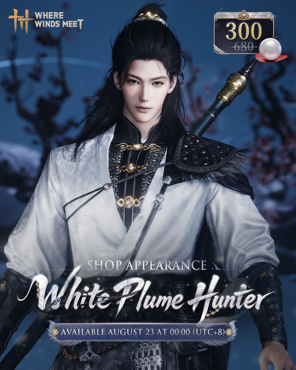 WhereWindsMeet_'s tweet photo. The following Appearances drop on August 23 at 0:00 (UTC+8)!

🌟New Appearance, White Plume Hunter
A golden bridle on a white steed, galloping swiftly to the northwest.
Enjoy a limited-time discount until September 5 at 23:59:59 (UTC+8)!

🌟Yaksha Rush Mystic Skill VFX, Swift Blossom
Bound by the sacred vow, the Yaksha descends, his divine majesty framed by blooming lotuses.

🌟Limited Summer Accessory [Icebirdie]
Beat the heat and bring the chill!
Available now until September 5, 23:59:59 (UTC+8)!
#WhereWindsMeet