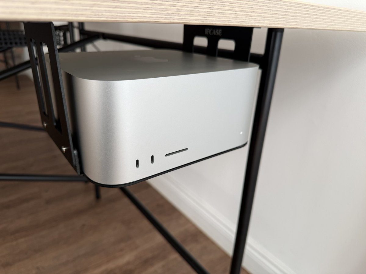 mrblackstudio's tweet photo. Some Friday progress on the new studio. Under desk Mac Studios mounted and cabled up. Decal added to front door. Might be off angle by 1mm 🤦‍♂️

I have extra, so probably a redo. https://t.co/qKMdQkzrBg