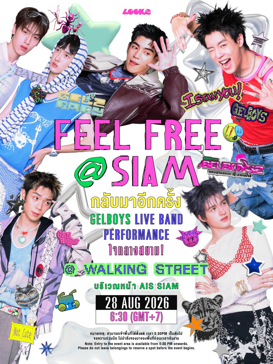 iQIYI_Thailand's tweet photo. FEEL FREE @SIAM 🎶🥁
GELBOYS Live Band Performance ใจกลางสยาม ⭑.ᐟ 

🗓️ 28 สิงหาคม 2569
🕡 18.30 - 19.30 น.
📍 Walking Street บริเวณหน้า AIS SIAM 
มาเจอกันเยอะๆ นะค้าบบบ (˵• ⩊•́˵) 

#GELBOYS2ตกอยู่ในสถานะติ่งแฟน 
#GELBOYS2 
#iQIYIOriginal 
#GELZBABY 
#LOOKE https://t.co/ddgzJzlMsi