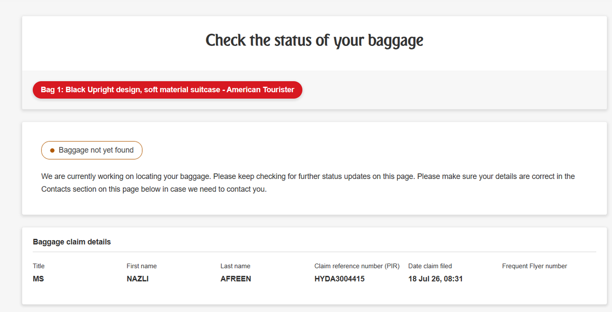 AhmedImranuddin's tweet photo. @emirates @EmiratesSupport 

Any update on my baggage. Its been lost since 18th July 2026. We have been following up with you through all the possible means i.e. emails, call center, helpline, twitter etc. but no response from your end. 

Details: https://t.co/X6MGa10gtp