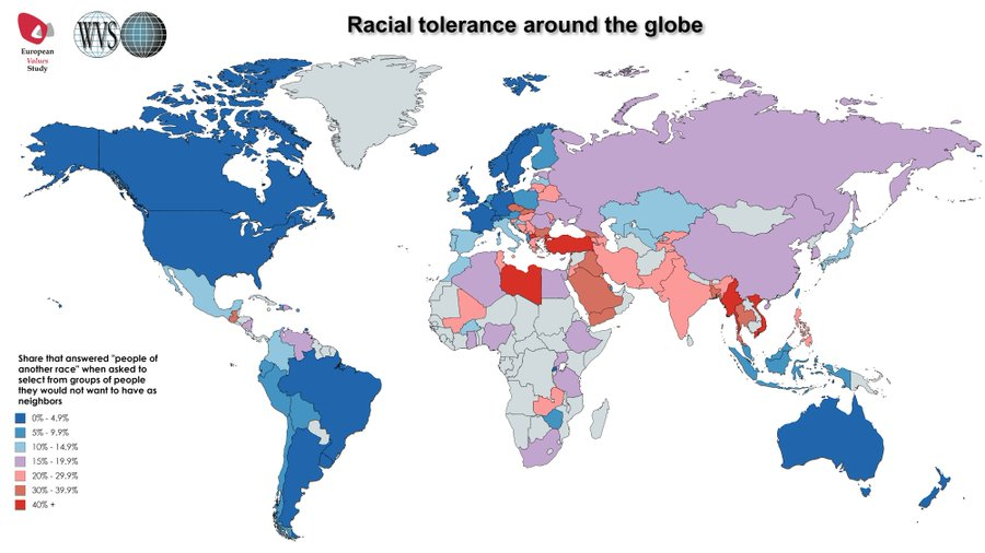 PeterRa58783464's tweet photo. Thomas Kønig lever i den omvendte verden. Danmark er et af verdens mindst racistiske lande.
De mest racistiske lande er Tyrkiet, Libyen, Myanmar og Vietnam.
#dpol https://t.co/nQUGR7ApKy