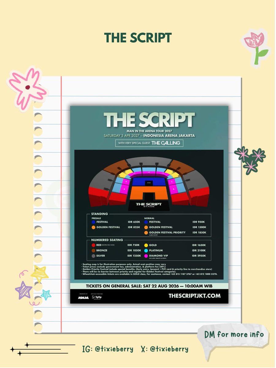 Tixieberry's tweet photo. 🎟 Open jasa war tiket 
THE SCRIPT "MAN IN THE ARENA"

💰 Fee start from 100k/tix
📎 Book Slot No dp
🪪 Menggunakan data customer
💳 Self Payment 
✅ Fee dibayarkan setelah tiket secured 

💌 DM for more information

t. wts Jaswar #TheScript #ManInTheArenaTour #TheScriptJakarta https://t.co/T8pRyTSRQn