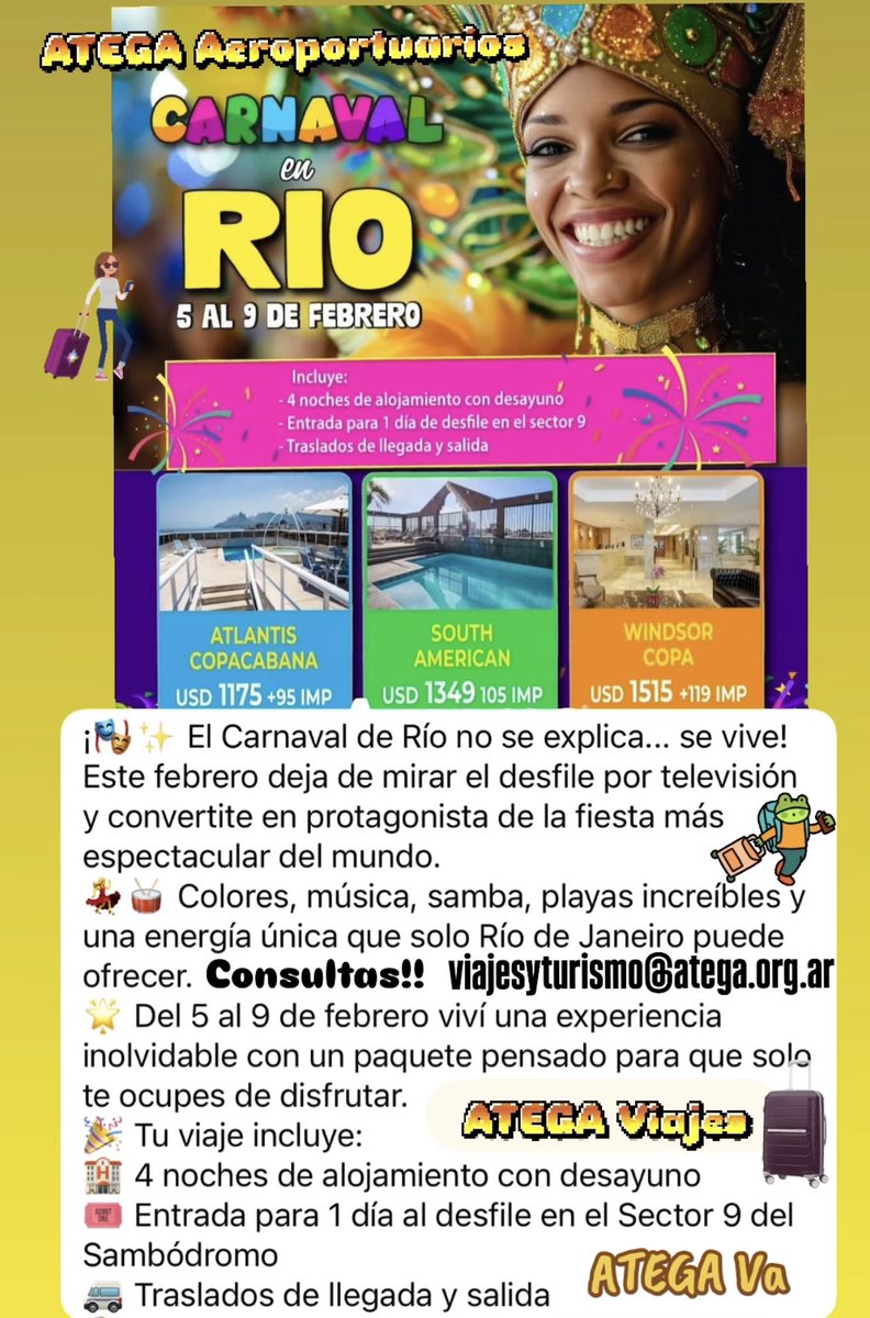 _ATEGA_'s tweet photo. ‼️Viaja con ATEGA‼️ 
‼️Consulta Tarifas‼️ 
‼️ATEGA Viajes y Turismo‼️
‼️Todos los destinos‼️
‼️Tu Viaje es HOY‼️ 
‼️ATEGA Va‼️

✈️🚌🚲🏍️🚙⛴️🚁⏳💵 🏨😁🧳🏄🏿‍♂️⛷️🏖️🏔️

‼️Sabemos de Aeropuertos‼️
‼️Sabemos de Viajes‼️

👉viajesyturismo@atega.org.ar

#AtegaViajes #AtegaVa #ModoAtega #AtegaIdentidad #AtegaAeroportuarios 
🛫🫶✈️