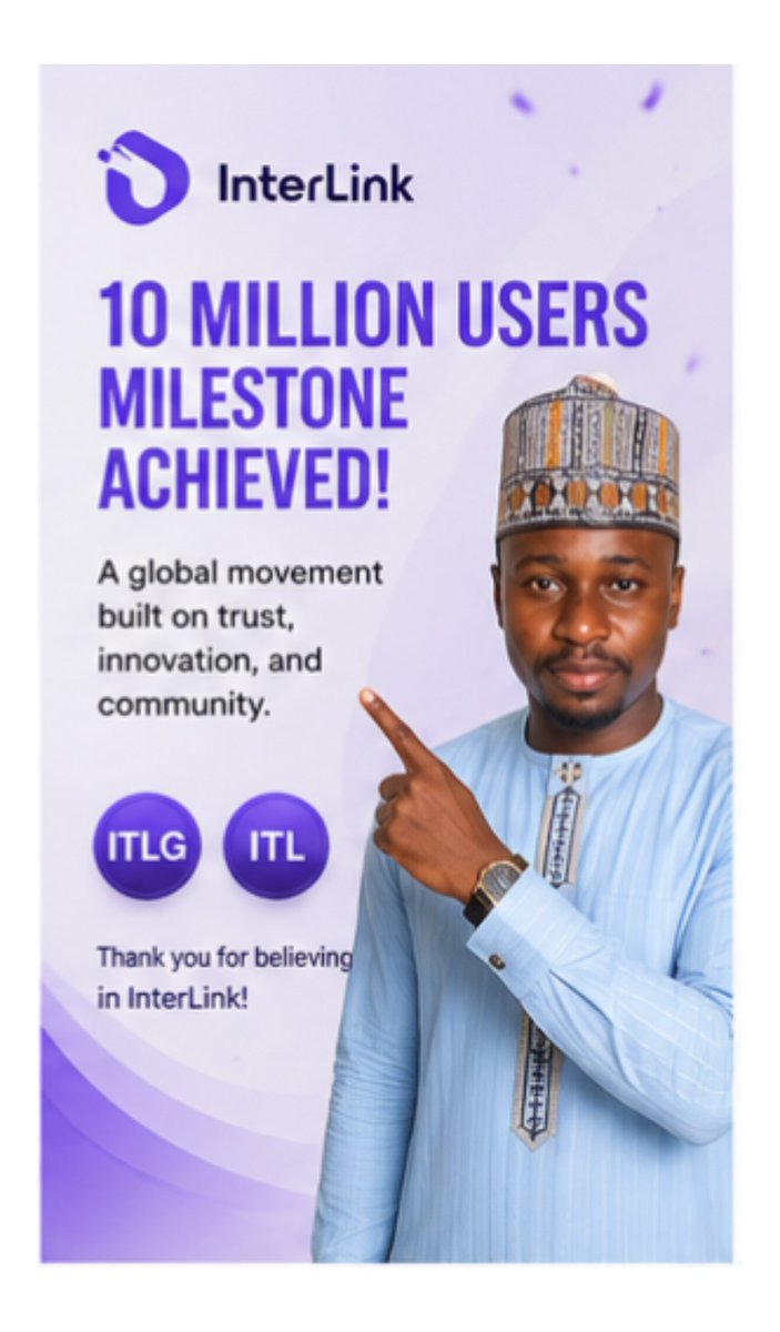 mubarak16177's tweet photo. 🌟 10 MILLION USERS! A moment of happiness, pride, and gratitude. The journey continues! 🚀
#InterLink #10MillionUsers #ITLG #ITL https://t.co/1sKkqD0cf2
