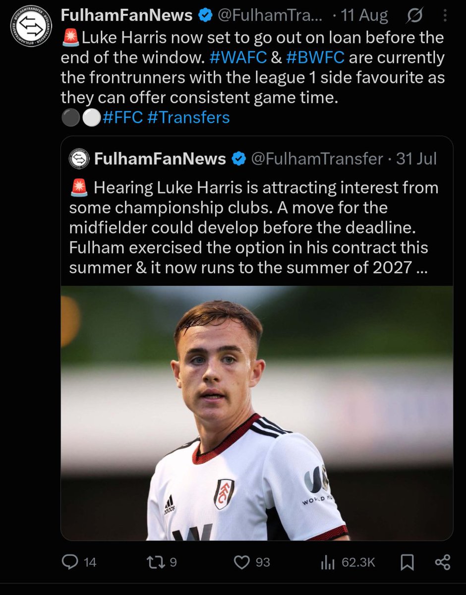 FulhamTransfer's tweet photo. 🚨 As FFN exclusively revealed! Luke Harris joins #WAFC on loan. 🔒✅
⚫⚪ #FFC #Transfers https://t.co/3CRSNfXSIF