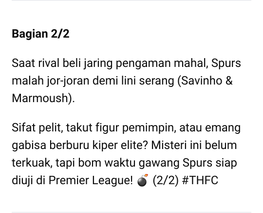 muktiedik's tweet photo. Bagian 1/2

Misteri 35 Thn Spurs: Kenapa candu kiper tua gratisan? 🧤❌

Skuad berganti, tapi gawang Tottenham selalu kembali ke penyakit lama: hobi judi kiper murah/gratisan.

Dalam 35 thn terakhir, Spurs cuma punya 2 kiper kelas dunia sejati: Erik Thorstvedt &amp; Hugo Lloris (1/2) https://t.co/f32gVRBwJU