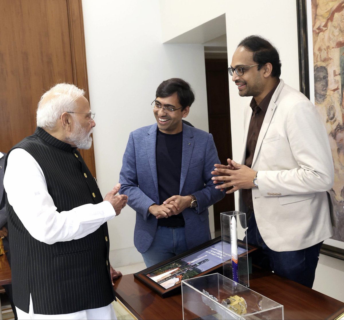 PawanKChandana's tweet photo. Always energising to meet Hon’ble PM Shri @narendramodi ji. 🇮🇳🚀

Had the opportunity to interact with him again today. His decision to open India’s space sector to private players is what made journeys like @SkyrootA possible—and every interaction with him inspires us to aim higher.

He was keen to know about the global response to Vikram-1’s launch and its impact on India’s space ecosystem.

It was heartening to hear from across the space startup ecosystem how Vikram-1 has sparked greater excitement for space in India, strengthened investor interest, and brought even more global attention to India’s space sector.

A defining time for India’s space journey—and much more to achieve. 🚀🇮🇳