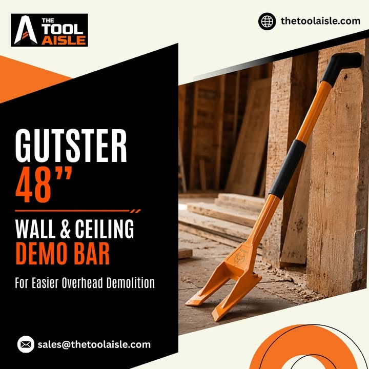 ToolAisle's tweet photo. Make overhead demolition easier with the Gutster 48" Wall &amp; Ceiling Demo Bar.
20% lighter + better leverage + built-in nail puller.

🛒 https://t.co/5juXlPkJf2

#DemolitionTools #ContractorTools https://t.co/QlEJGsqxjp