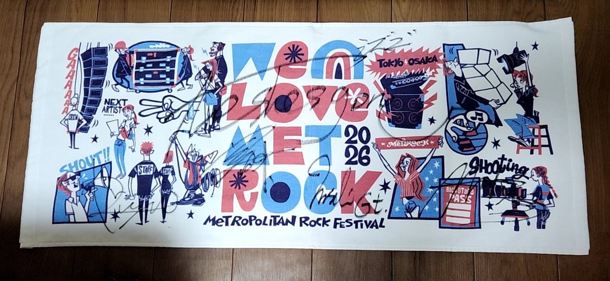 corridor719's tweet photo. スカパー！ワクワクプレゼントで当選しまして…METROCK2026に出演したバンドthe shes goneのサイン入りタオル！ありがとうございます🙏
#スカパー！
#ワクワクプレゼント https://t.co/dmJx6ThYGi