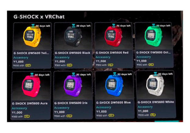 slord399's tweet photo. 【 #VRChat更新速報】 
#VRChat からG-Shock販売開始のご案内です。
VRChat内で使える時計機能内蔵の腕時計型アクセサリーとなります。 https://t.co/RxD2vkR8Rl