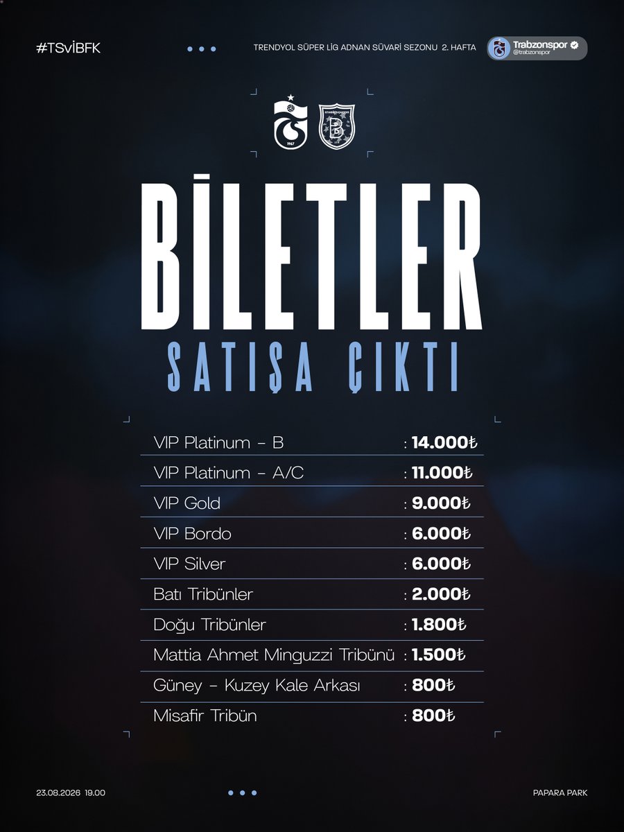 Trabzonspor's tweet photo. Başakşehir maçı biletleri satışa çıktı

🔗 https://t.co/FWLy7YjwYS https://t.co/nToIypZxiR
