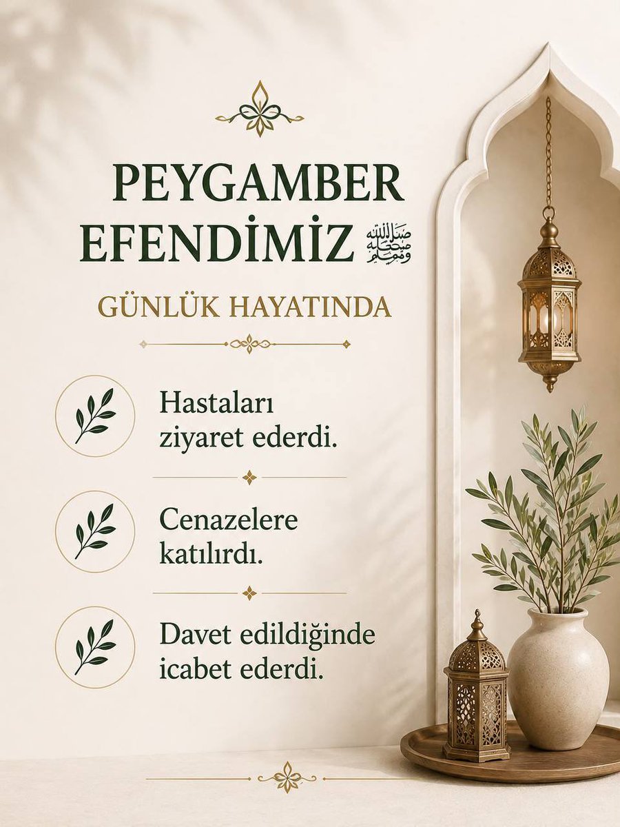 hadisderyasii's tweet photo. PEYGAMBER EFENDİMİZ ﷺ GÜNLÜK HAYATINDA

🌿 Hastaları ziyaret ederdi.
🌿 Cenazelere katılırdı.
🌿 Davet edildiğinde icabet ederdi. https://t.co/7E2BiNFVzX