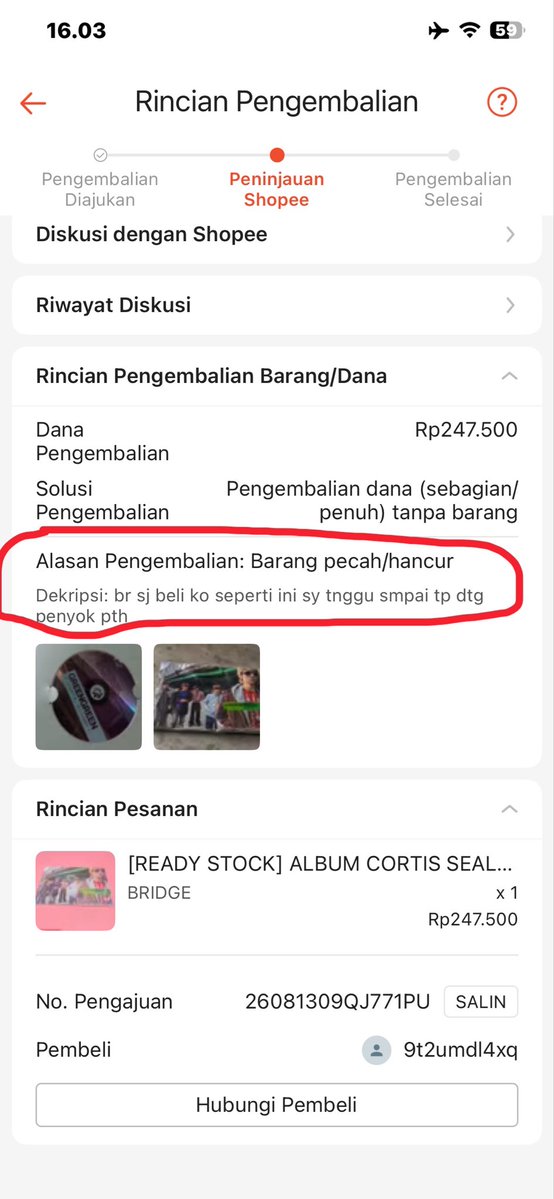 GOWooseokuh's tweet photo. ‼️HATI-HATI MODUS PENIPUAN BUAT SELLER DI SHOPEE‼️

bayar pake metode COD, terus pas barang nyampe di buyer, dia klik pengembalian dana tanpa barang karena katanya DAMAGE. Tapi ternyata setelah di cek, dia pakein AI biar albumnya seakan2 damage karena pengiriman/packingan seller https://t.co/Dh4KjZ0jGk